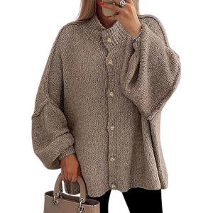 image:imageCHARTOU Womens Slouchy Chunky Cardigan Knit Casual Button Up Long Sleeve Sweaters Baggy Solid Fall OutfitsFaw