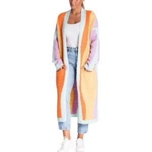 image:imageCHARTOU Womens Stripe Knitted Open Front Cardigan Sweater Long Sleeve Color Block Pocketed Fall Coat CasualYellow