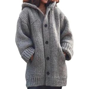 image:imageCHARTOU Womens Winter Hoodies Oversized Chunky Knit Cardigan Sweater OutwearGrey