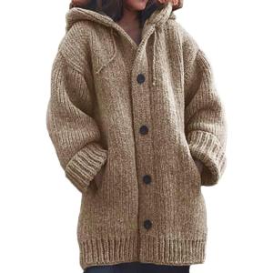 image:imageCHARTOU Womens Winter Hoodies Oversized Chunky Knit Cardigan Sweater OutwearKhaki