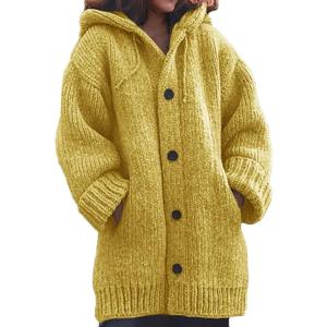 image:imageCHARTOU Womens Winter Hoodies Oversized Chunky Knit Cardigan Sweater OutwearYellow