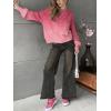 image:imageCHARTOU Fall Slouchy Fringe Crewneck Cardigan Sweaters for Women Fashion Rib Knit Frayed Pullover SweatshirtPink