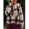 image:imageCHARTOU Women Lightweight Fleece Hoodie Jacket Half Button Fuzzy Sherpa Pullover Sweatshirt Coat with PocketsPlaid