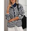 image:imageCHARTOU Women Lightweight Fleece Hoodie Jacket Half Button Fuzzy Sherpa Pullover Sweatshirt Coat with PocketsStripe