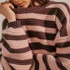 image:imageCHARTOU Womens Casual Striped Pullover Sweater Crew Neck Loose Outwear Cardigans Rib Knit Sweatshirt FallCoffee