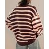 image:imageCHARTOU Womens Casual Striped Pullover Sweater Crew Neck Loose Outwear Cardigans Rib Knit Sweatshirt FallCoffee