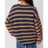 image:imageCHARTOU Womens Casual Striped Pullover Sweater Crew Neck Loose Outwear Cardigans Rib Knit Sweatshirt FallNavy Blue