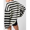 image:imageCHARTOU Womens Casual Striped Pullover Sweater Crew Neck Loose Outwear Cardigans Rib Knit Sweatshirt FallWhite Black