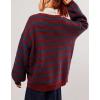 image:imageCHARTOU Womens Casual Striped Pullover Sweater Crew Neck Loose Outwear Cardigans Rib Knit Sweatshirt FallWine Red