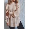 image:imageCHARTOU Womens Loose Mock Neck Side Slit Cable Knit Sweater Oversized Knitwear PulloverApricot