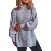 image:imageCHARTOU Womens Loose Mock Neck Side Slit Cable Knit Sweater Oversized Knitwear PulloverGrey