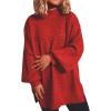image:imageCHARTOU Womens Loose Mock Neck Side Slit Cable Knit Sweater Oversized Knitwear PulloverRed