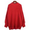 image:imageCHARTOU Womens Loose Mock Neck Side Slit Cable Knit Sweater Oversized Knitwear PulloverRed