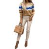 image:imageCHARTOU Womens Winter Chunky Mock Neck Print Sweater Pullover KnitwearKhaki