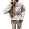 image:imageCHARTOU Womens Winter Chunky Mock Neck Print Sweater Pullover KnitwearWhite