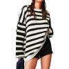 image:imageCHARTOU Womens Casual Striped Pullover Sweater Crew Neck Loose Outwear Cardigans Rib Knit Sweatshirt FallWhite Black