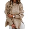 image:imageCHARTOU Womens Loose Mock Neck Side Slit Cable Knit Sweater Oversized Knitwear PulloverApricot