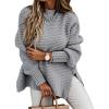 image:imageCHARTOU Womens Loose Mock Neck Side Slit Cable Knit Sweater Oversized Knitwear PulloverGrey