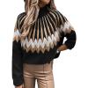 image:imageCHARTOU Womens Winter Chunky Mock Neck Print Sweater Pullover KnitwearBlack