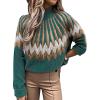 image:imageCHARTOU Womens Winter Chunky Mock Neck Print Sweater Pullover KnitwearGreen