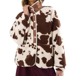 image:imageCHARTOU Women Lightweight Fleece Hoodie Jacket Half Button Fuzzy Sherpa Pullover Sweatshirt Coat with PocketsCow