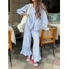 image:imageCHARTOU Plaid Lounge Set Women 2 Piece Outfits Spring Buttons Shirt Ruffle Wide Leg Pants Pajamas SetsBlue