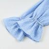 image:imageCHARTOU Plaid Lounge Set Women 2 Piece Outfits Spring Buttons Shirt Ruffle Wide Leg Pants Pajamas SetsBlue