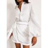 image:imageCHARTOU Women 2 Piece Wrap Mini Skirt Sets Cotton Lantern Sleeve Button Up Shirt Tie Side Beach Short SkirtWhite
