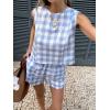 image:imageCHARTOU Women Plaid Two Piece Short Sets Summer Sleeveless Tank Top Elastic Waist Shorts Matching Lounge SetsBlue