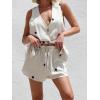 image:imageCHARTOU Women Polka Dot Two Pieces Short Sets Deep V Neck Tank Top Elastic Waist Shorts Matching Lounge SetsBeige