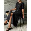 image:imageCHARTOU Women Puff Sleeve Long Denim Dress Flowy Tiered Ruffle Hem Button Down Shirt Jean Dress Loose FitBlack
