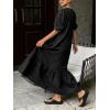 image:imageCHARTOU Women Puff Sleeve Long Denim Dress Flowy Tiered Ruffle Hem Button Down Shirt Jean Dress Loose FitBlack