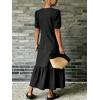 image:imageCHARTOU Women Puff Sleeve Long Denim Dress Flowy Tiered Ruffle Hem Button Down Shirt Jean Dress Loose FitBlack
