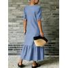 image:imageCHARTOU Women Puff Sleeve Long Denim Dress Flowy Tiered Ruffle Hem Button Down Shirt Jean Dress Loose FitBlue