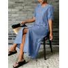 image:imageCHARTOU Women Puff Sleeve Long Denim Dress Flowy Tiered Ruffle Hem Button Down Shirt Jean Dress Loose FitBlue