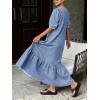 image:imageCHARTOU Women Puff Sleeve Long Denim Dress Flowy Tiered Ruffle Hem Button Down Shirt Jean Dress Loose FitBlue