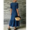 image:imageCHARTOU Women Puff Sleeve Long Denim Dress Flowy Tiered Ruffle Hem Button Down Shirt Jean Dress Loose FitDark Blue