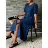 image:imageCHARTOU Women Puff Sleeve Long Denim Dress Flowy Tiered Ruffle Hem Button Down Shirt Jean Dress Loose FitDark Blue