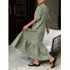 image:imageCHARTOU Women Puff Sleeve Long Denim Dress Flowy Tiered Ruffle Hem Button Down Shirt Jean Dress Loose FitGreen