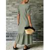 image:imageCHARTOU Women Puff Sleeve Long Denim Dress Flowy Tiered Ruffle Hem Button Down Shirt Jean Dress Loose FitGreen