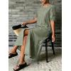 image:imageCHARTOU Women Puff Sleeve Long Denim Dress Flowy Tiered Ruffle Hem Button Down Shirt Jean Dress Loose FitGreen