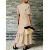 image:imageCHARTOU Women Puff Sleeve Long Denim Dress Flowy Tiered Ruffle Hem Button Down Shirt Jean Dress Loose FitKhaki