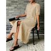 image:imageCHARTOU Women Puff Sleeve Long Denim Dress Flowy Tiered Ruffle Hem Button Down Shirt Jean Dress Loose FitKhaki