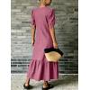 image:imageCHARTOU Women Puff Sleeve Long Denim Dress Flowy Tiered Ruffle Hem Button Down Shirt Jean Dress Loose FitRed