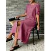 image:imageCHARTOU Women Puff Sleeve Long Denim Dress Flowy Tiered Ruffle Hem Button Down Shirt Jean Dress Loose FitRed