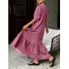 image:imageCHARTOU Women Puff Sleeve Long Denim Dress Flowy Tiered Ruffle Hem Button Down Shirt Jean Dress Loose FitRed