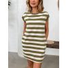image:imageCHARTOU Women Summer Casual Stripes Midi Dress Cap Sleeve Shift T Shirt Dress with PocketsArmy Green