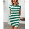 image:imageCHARTOU Women Summer Casual Stripes Midi Dress Cap Sleeve Shift T Shirt Dress with PocketsGreen
