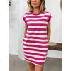 image:imageCHARTOU Women Summer Casual Stripes Midi Dress Cap Sleeve Shift T Shirt Dress with PocketsRose