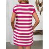 image:imageCHARTOU Women Summer Casual Stripes Midi Dress Cap Sleeve Shift T Shirt Dress with PocketsRose